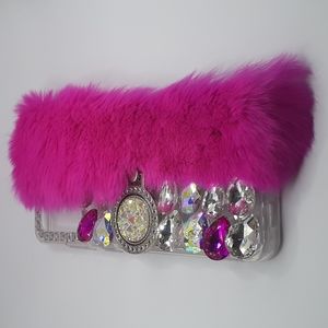 Luxury Rhinestones, Fur Phone Case